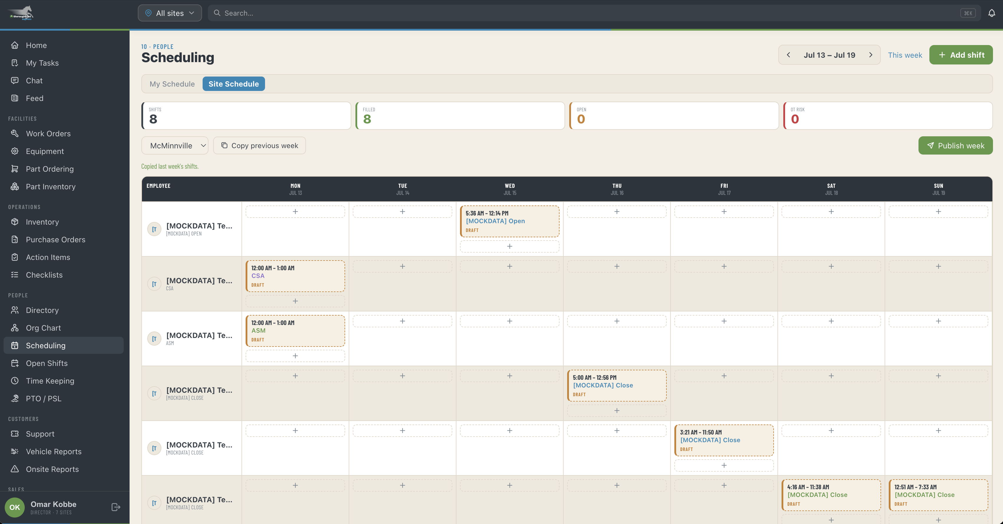 Team scheduling view